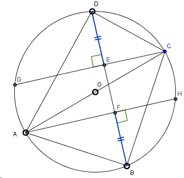 a problem for cyclic quadrilateral when a diagonal serves a diameter - solution 1
