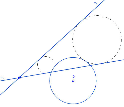 Construct a circle tangent to two given lines and a given circle