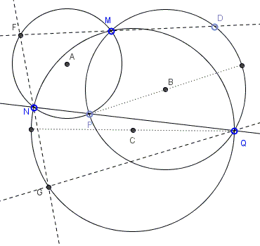 In three concurrent circles Two Common chords join end-to-end. Their configuration is closely related to the corresponding diameters - problem