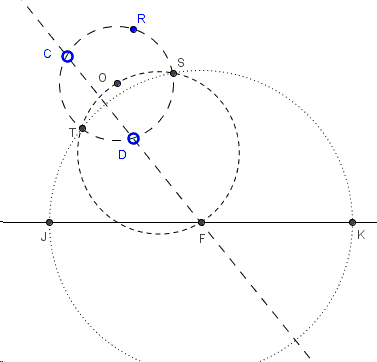 Solution to Apollonius' problem with two points and a line