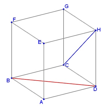 angle of 60 between two diagonals of a cube,illustration