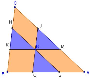 Three parallels through a point in a triangle