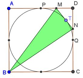 Triangle Area in Square with Incircle, solution 2