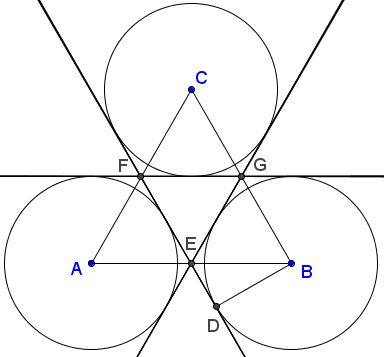Lines through Circles at Vertices of Equilateral Triangle - lemma