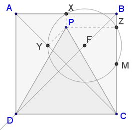 Equilateral Triangle in Square And the Pedal Circle of Its Apex, solution