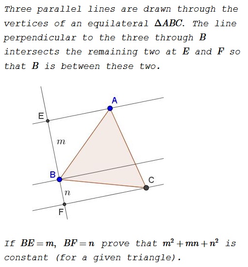 Parallels through the Vertices of Equilateral Triangle, problem