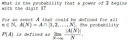 Probability of 2^n Beginning with Digit 1