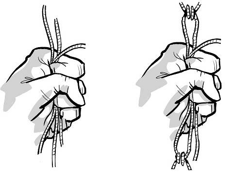tied up and untied ropes in a fist