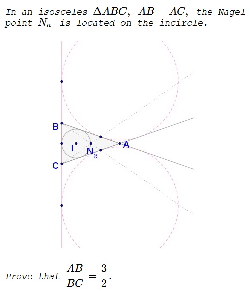 Nagel Point on the Incircle in Isosceles Triangle, problem
