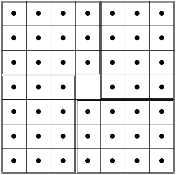 a deficient 7x7 board with (4, 4) removed
