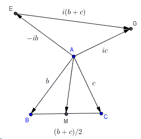 two properties of the flank triangles - proof with comlex variables