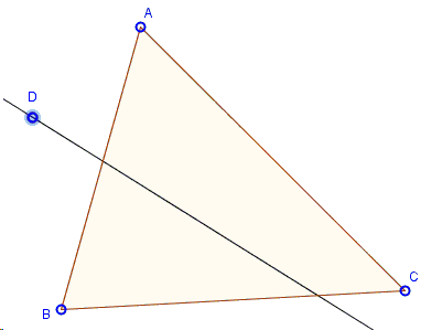 Cut triangle in two by a tine through a given point