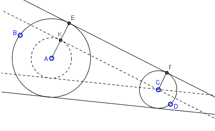 Construction of common outer tangents to two circles