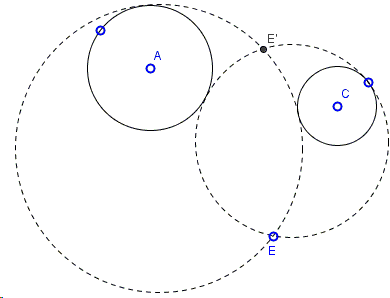 Find a circle tangent to two given circles and passing through a given point - internal tangents