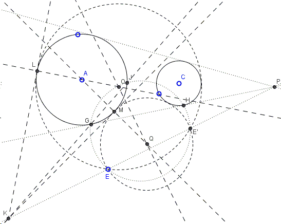 Find a circle tangent to two given circles and passing through a given point - solution