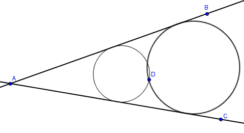 Construct a circle through a points and tangent to two given lines
