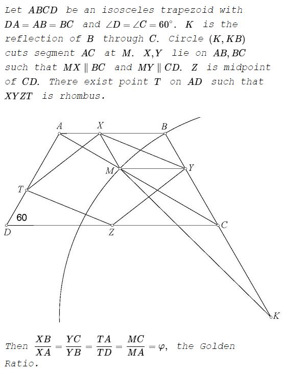 Golden Ratio in an Isosceles Trapezoid with a 60° Angle, problem