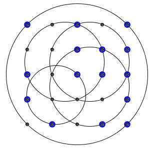 Puzzle of 25 Grid Points and 5 Circles - solution 2