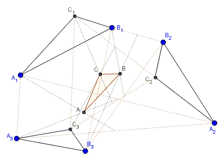 Given three similar triangles A1B1C1, A2B2C2, A3B3C3. The centroids of the triangles A1A2A3, B1B2B3, and C1C2C3 form a fourth similar triangle