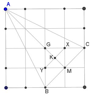 The Symmedian point of an isosceles triangle inscribed into a 4x4 square