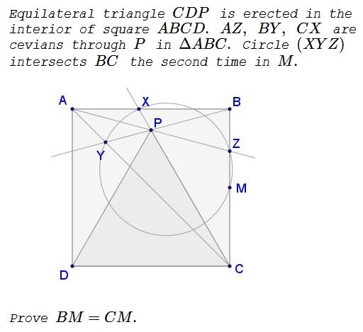 Equilateral Triangle in Square with the Cevians through Its Apex, problem