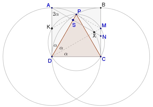 Equilateral Triangle in Square and Its Circumcircle, soltion 3