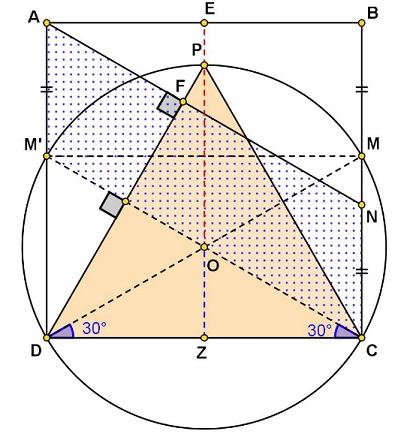 Equilateral Triangle in Square and Its Circumcircle, solution 5