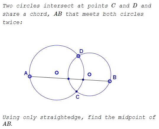 A Straightedge Construction of the Midpoint of a Chord Common to Two Circles, problem