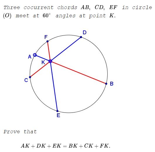 Three Concurrent Chords at 60 Degrees Angles, problem