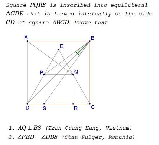 Equilateral triangle and squares, problem