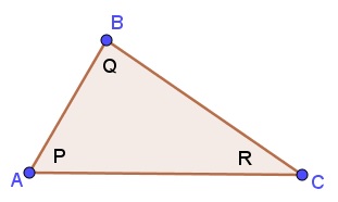 a triangle with angles P,Q,R, first step