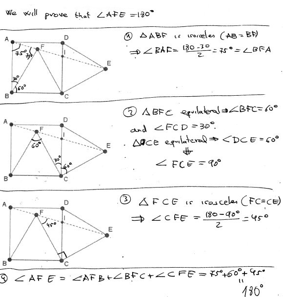 Two Equilateral Triangles on Sides of a square, solution 5