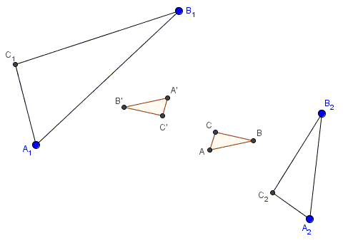 Two similar triangles - surprise in itself - that happen to be equal, even centrally symmetric