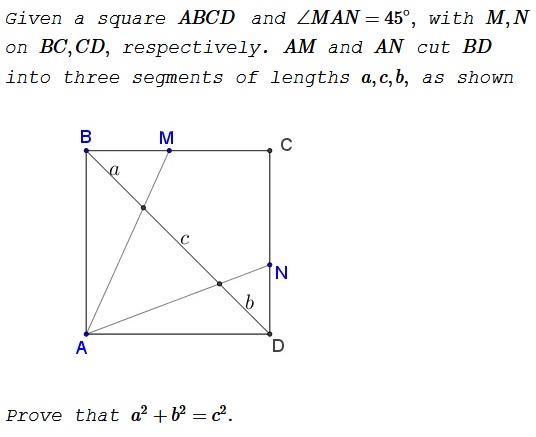 Square, 45 Degrees Angle and Pythagoras' Look-alike - problem