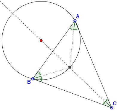circle through the incenter has center on the opposite angle bisector