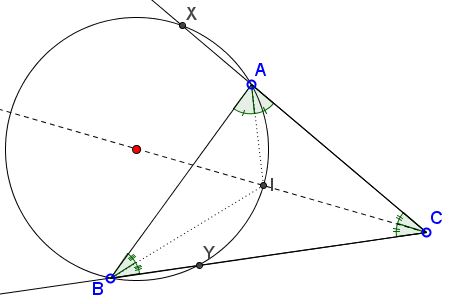 circle through the incenter cuts equal segments on two sides of the triangle