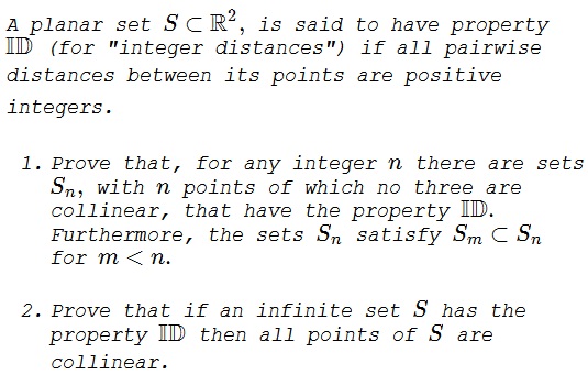 set with pairwise integer distances,problem