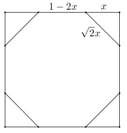 regular octagon in square by cutting corners - explanation