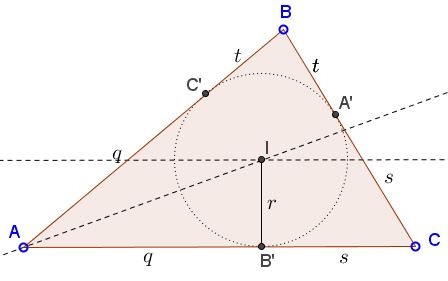 Triangle from Angle, Inradius, and Difference of Sides - solution, step 1