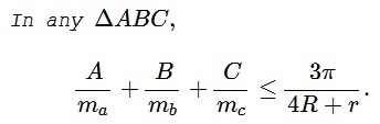 Adil Abdulayev's Inequality With Angles, Medians, Inradius and Circumradius - problem