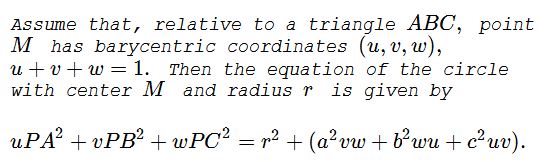 Circles in Barycentric Coordinates