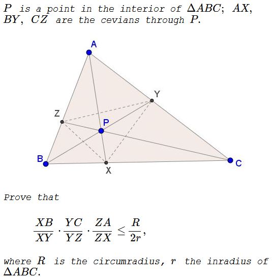 An Inequality for Cevians And The Ratio of Circumradius and Inradius - problem