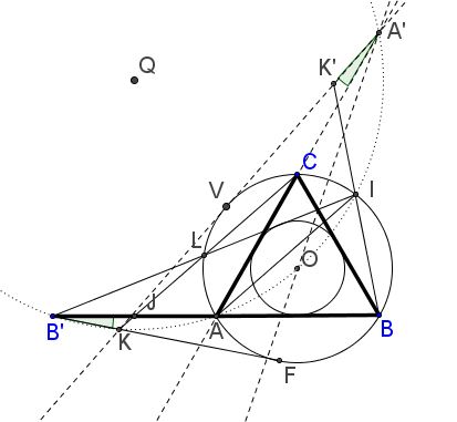 Problem 4 in equilateral triangle with one side extanded, solution, step 2