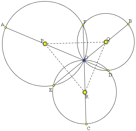 three concurrent circles and simultaneous diameters