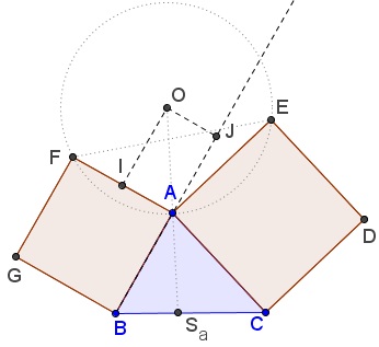 Squares and a circle lead to a symmedian, solution 1